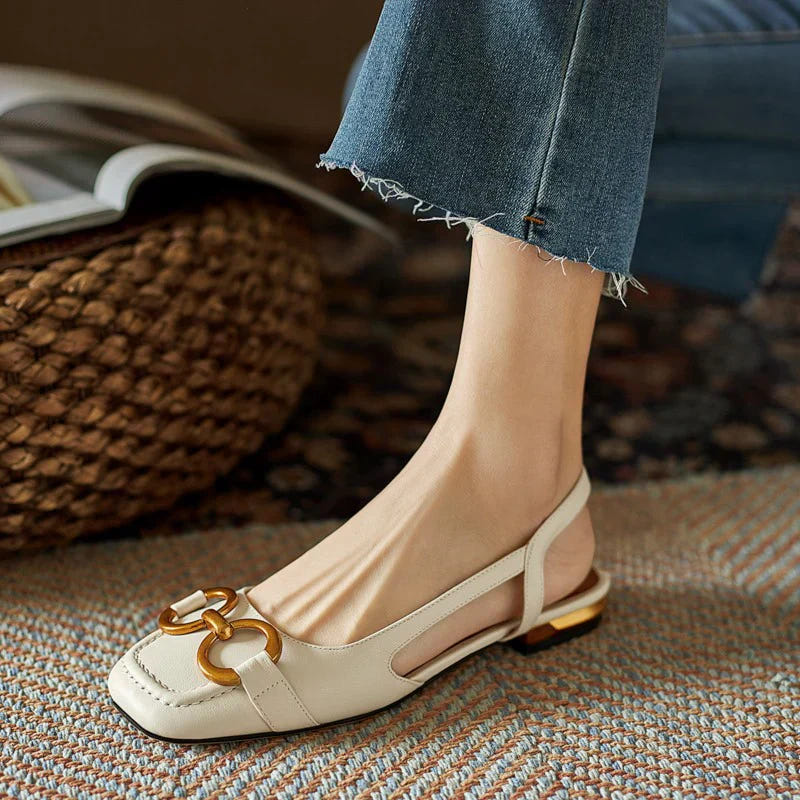 Virginia | Elegant Block Heeled Sandals Suede Slingback Gold Hardware