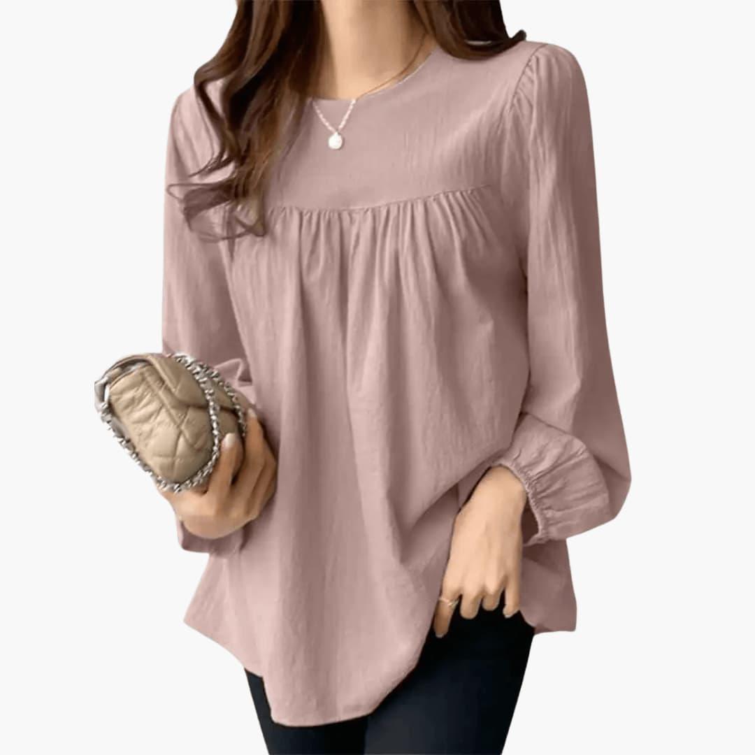 Elise | Women's Long Sleeve Round Neck Flowy Blouse