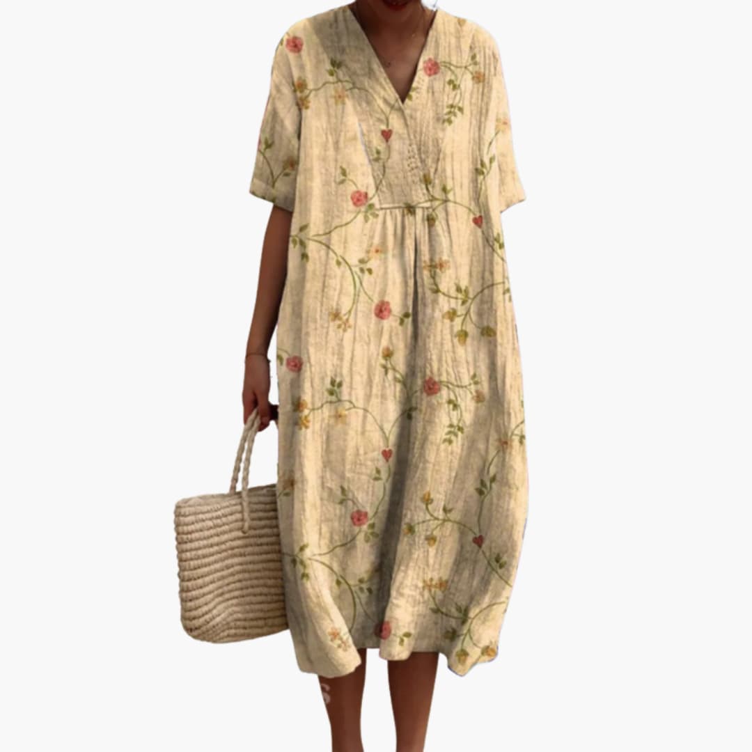 Meadow | Women's Floral V-Neck Oversized Casual Summer Midi Dress