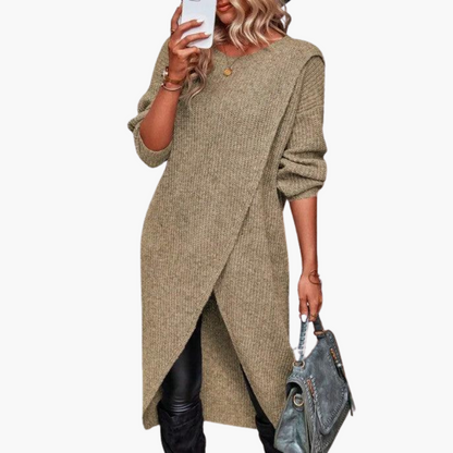 Marlowe | Women's Knit Long Sleeve Wrap Front Sweater Dress