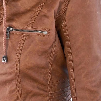 Harper | Women's Faux Leather Hooded Zip-Up Jacket