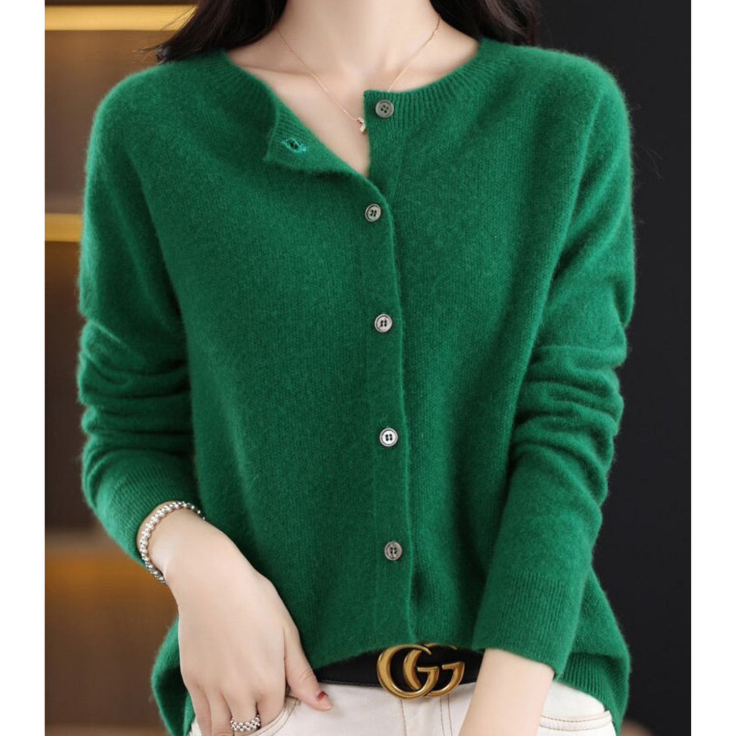 Rosalie | Women's Merino Wool Cashmere Blend Knit O-Neck Cardigan
