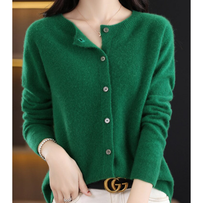 Rosalie | Women's Merino Wool Cashmere Blend Knit O-Neck Cardigan