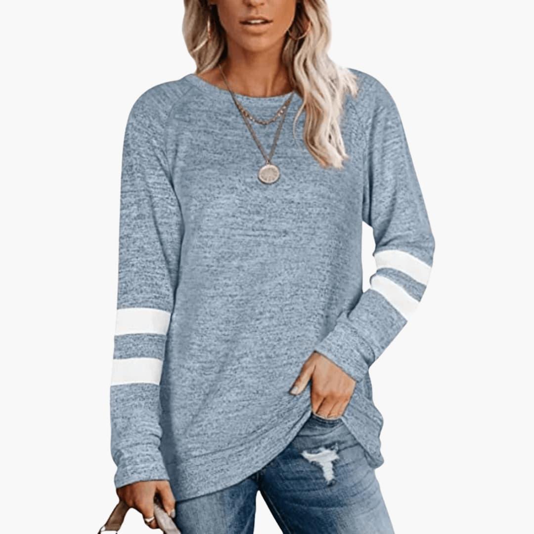 Marlowe | Women's Long Sleeve Varsity Stripe Crew Neck Top