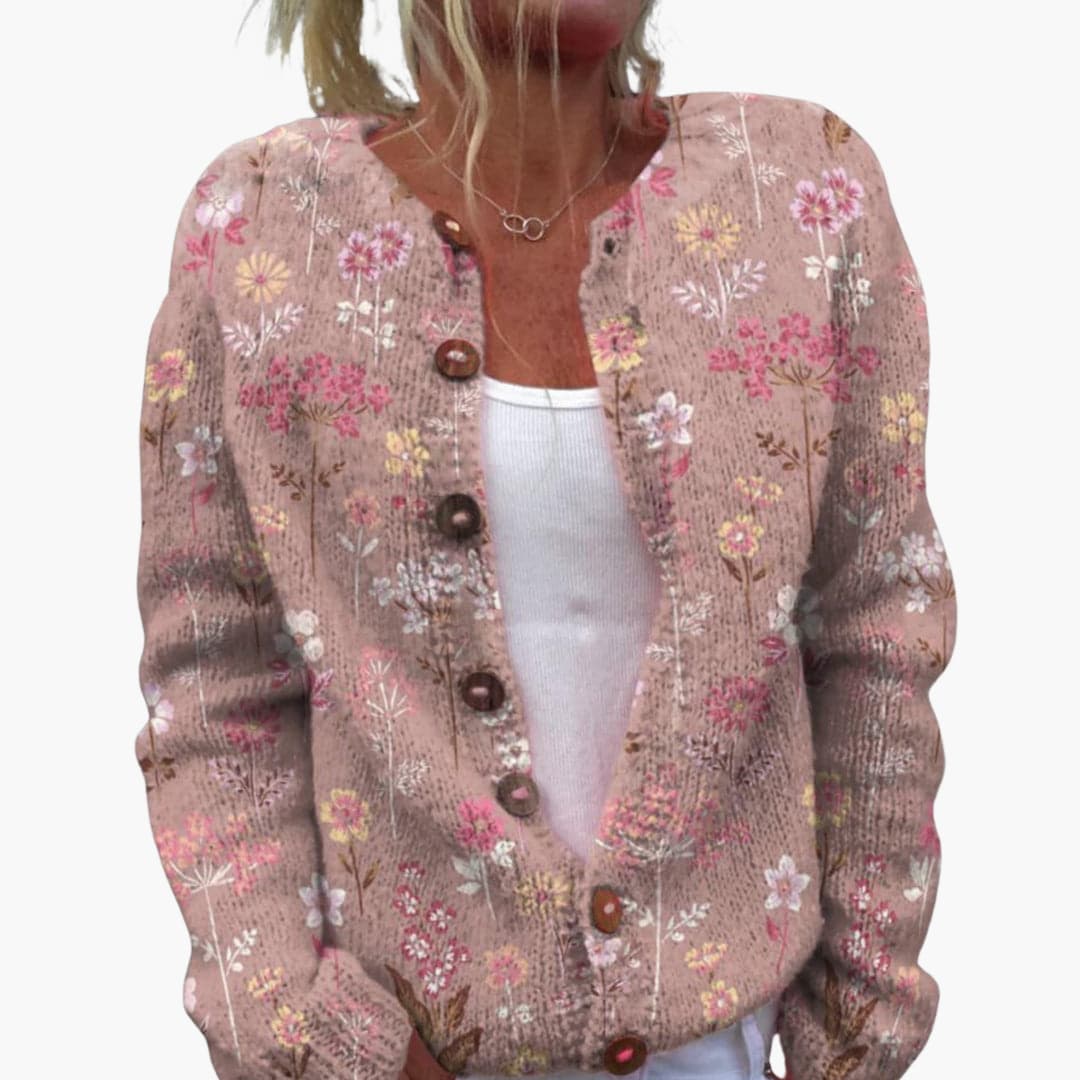 Delphine | Women's Floral Button-Up Long Sleeve Knit Cardigan