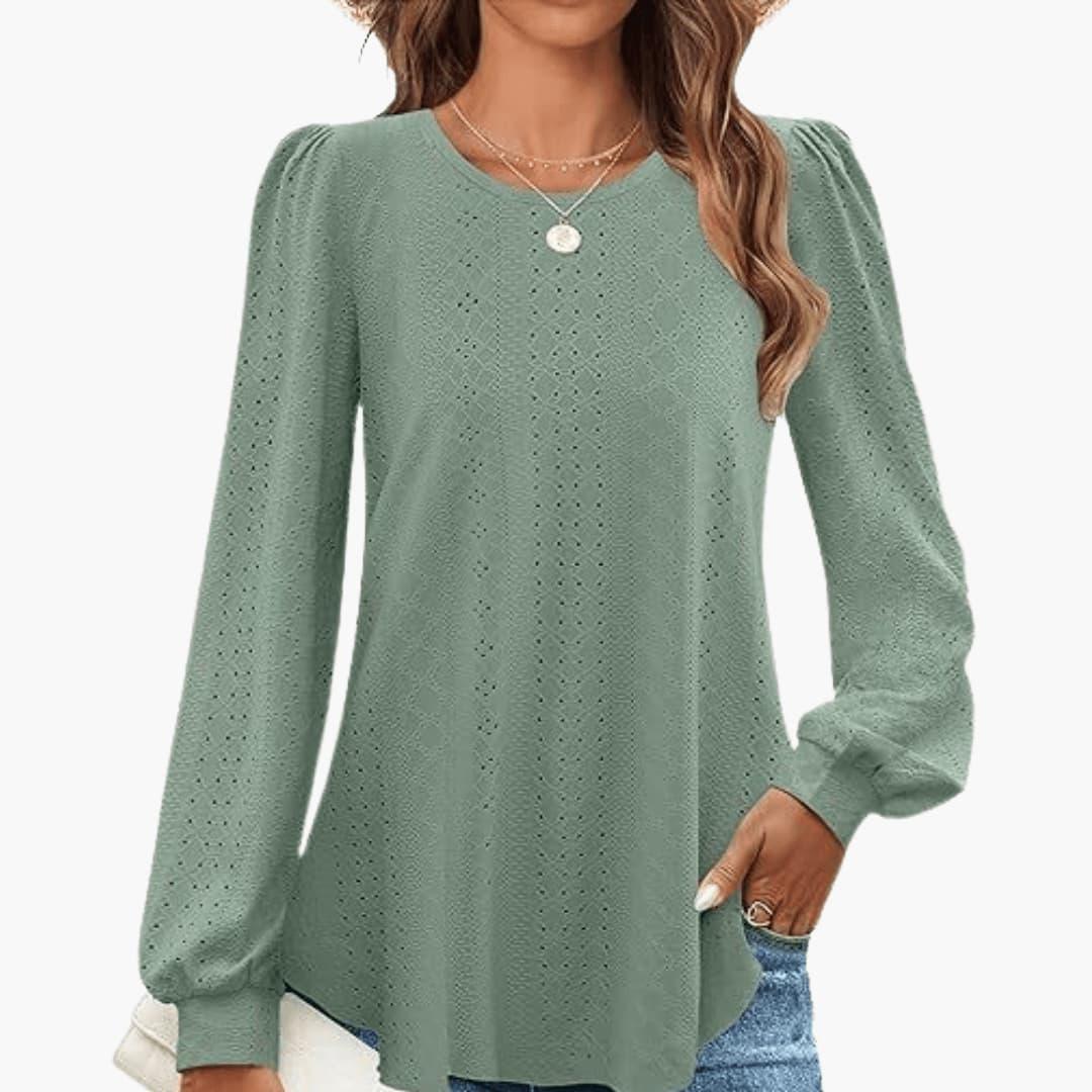 Freya | Women's Eyelet Lantern Sleeve Round Neck Top