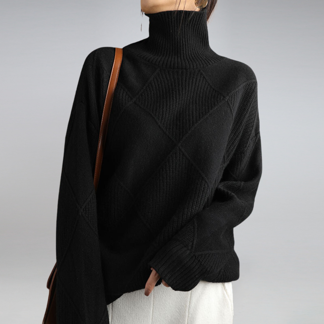 Marlowe | Women's Oversized Turtleneck Diamond Knit Sweater