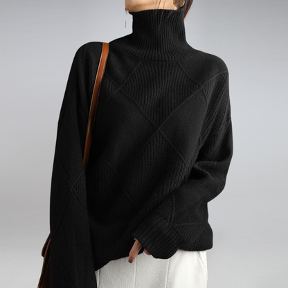 Marlowe | Women's Oversized Turtleneck Diamond Knit Sweater