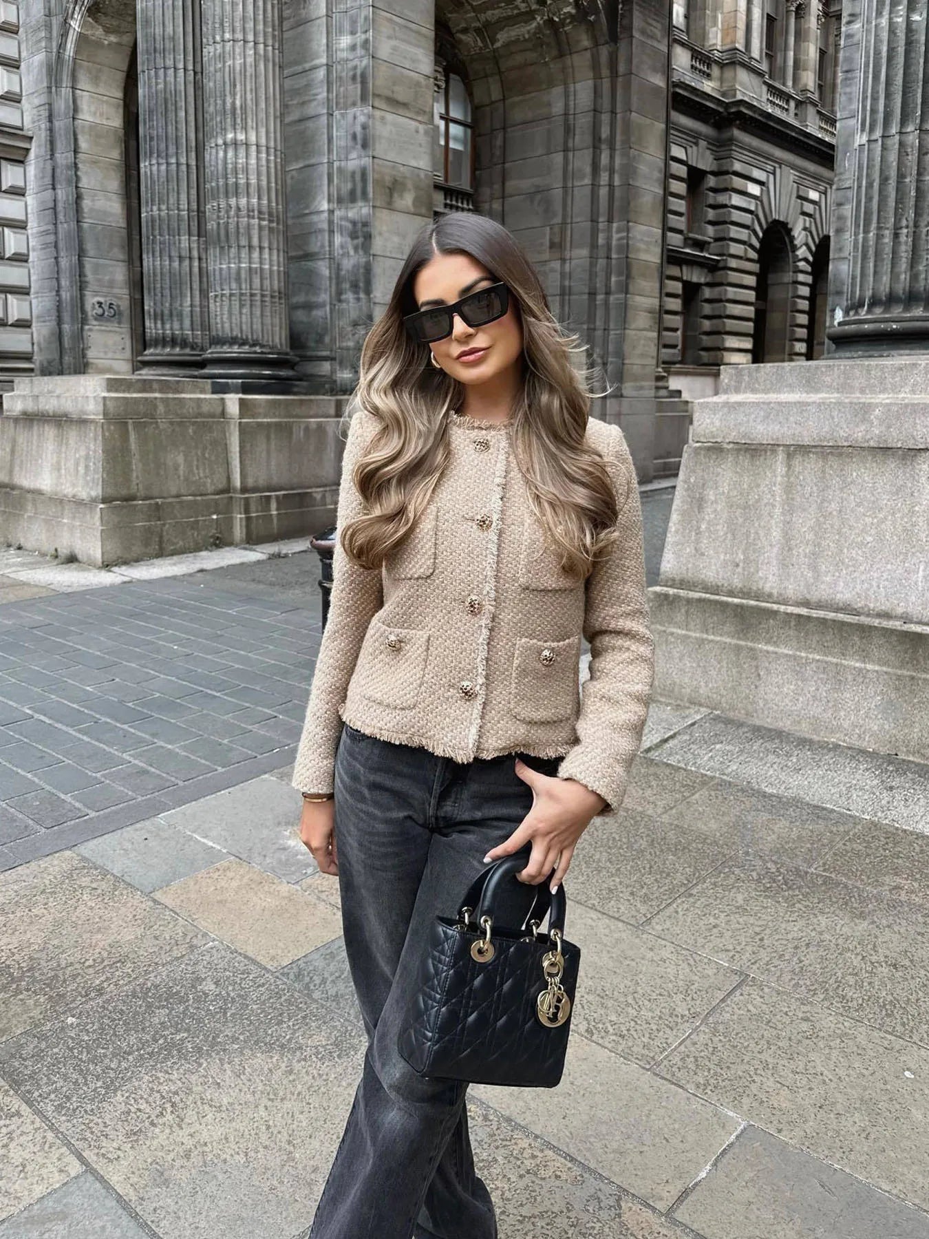 Rosaria | Women's Tweed Cropped Button-Front Blazer Jacket