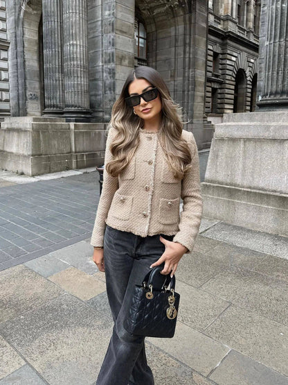 Rosaria | Women's Tweed Cropped Button-Front Blazer Jacket
