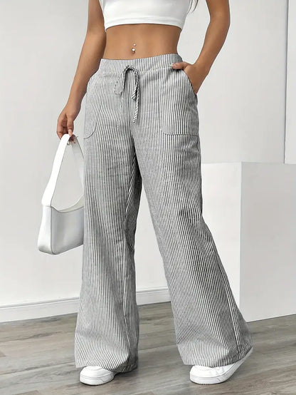 Marlowe | Women's Striped Wide-Leg Drawstring Beach Trousers