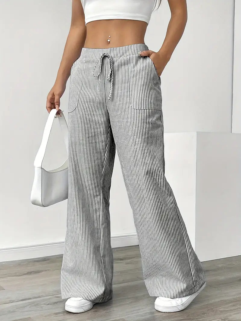 Marlowe | Women's Striped Wide-Leg Drawstring Beach Trousers