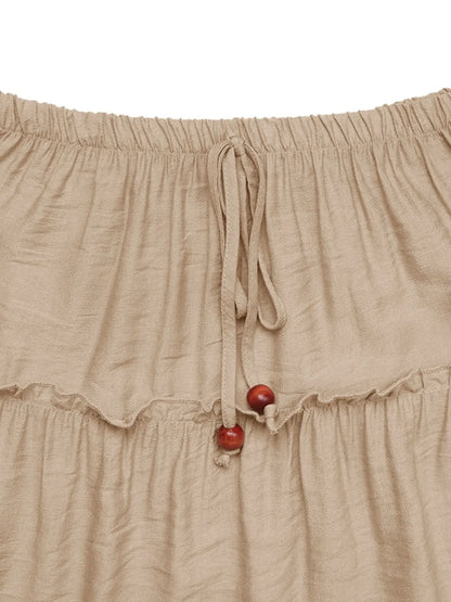 Saffron | Women's Boho Tiered Drawstring Maxi Skirt