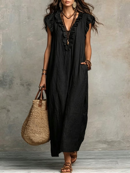 Wrenlow | Women's Ruffle Sleeveless Boho Maxi Dress