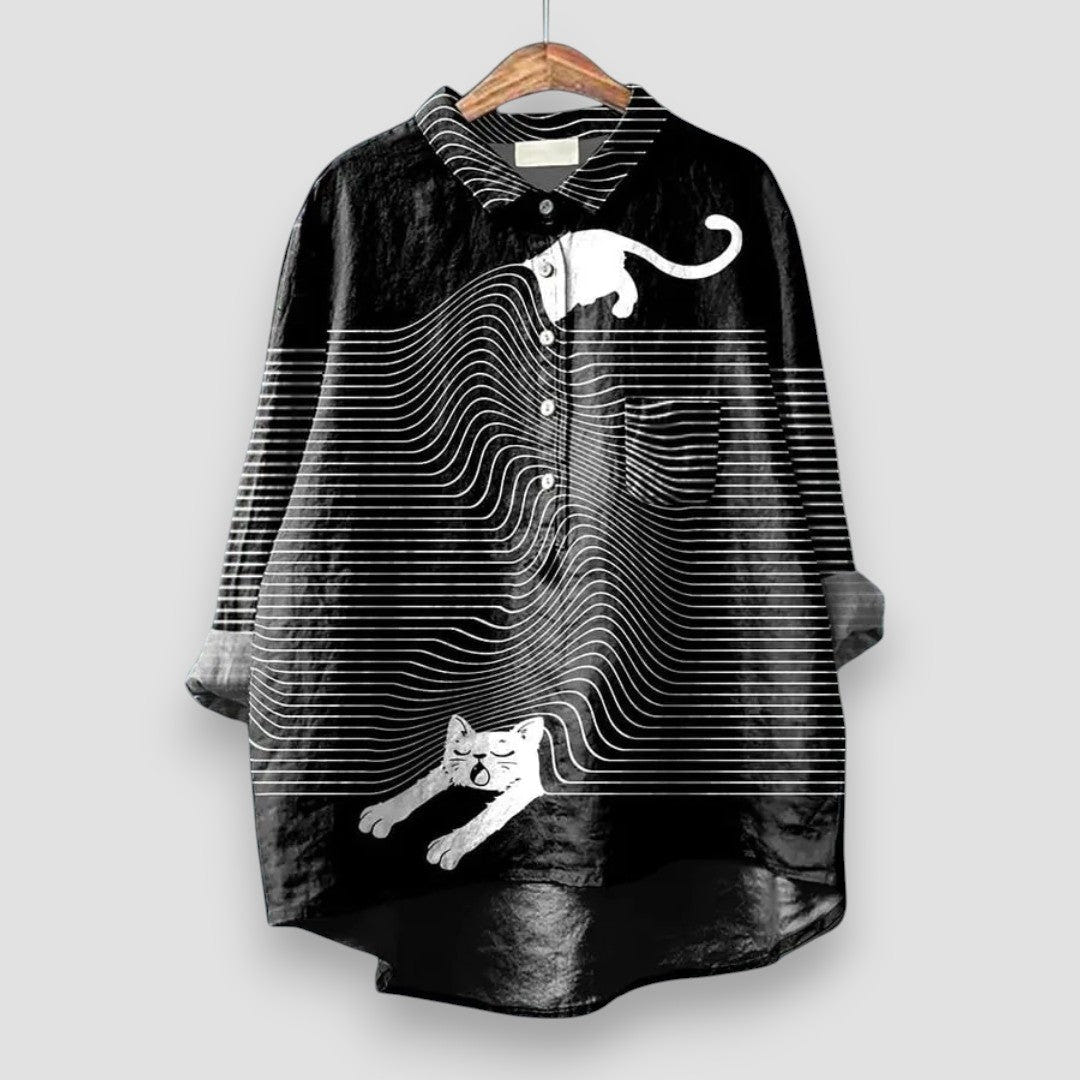 Geraldine | Women's Dog Print Oversized Button Down Collared Shirt