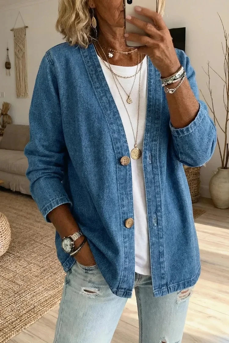 Nadine | Women's Casual Denim Open-Front Cardigan