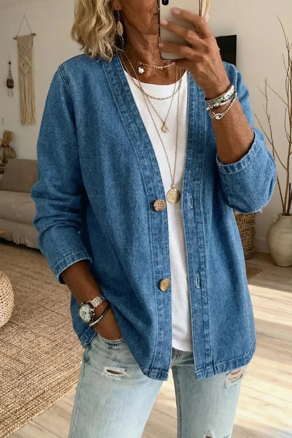 Nadine | Women's Casual Denim Open-Front Cardigan