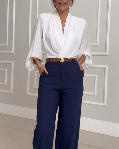 Nerissa | Women's V-Neck Lantern Sleeve Wrap Blouse