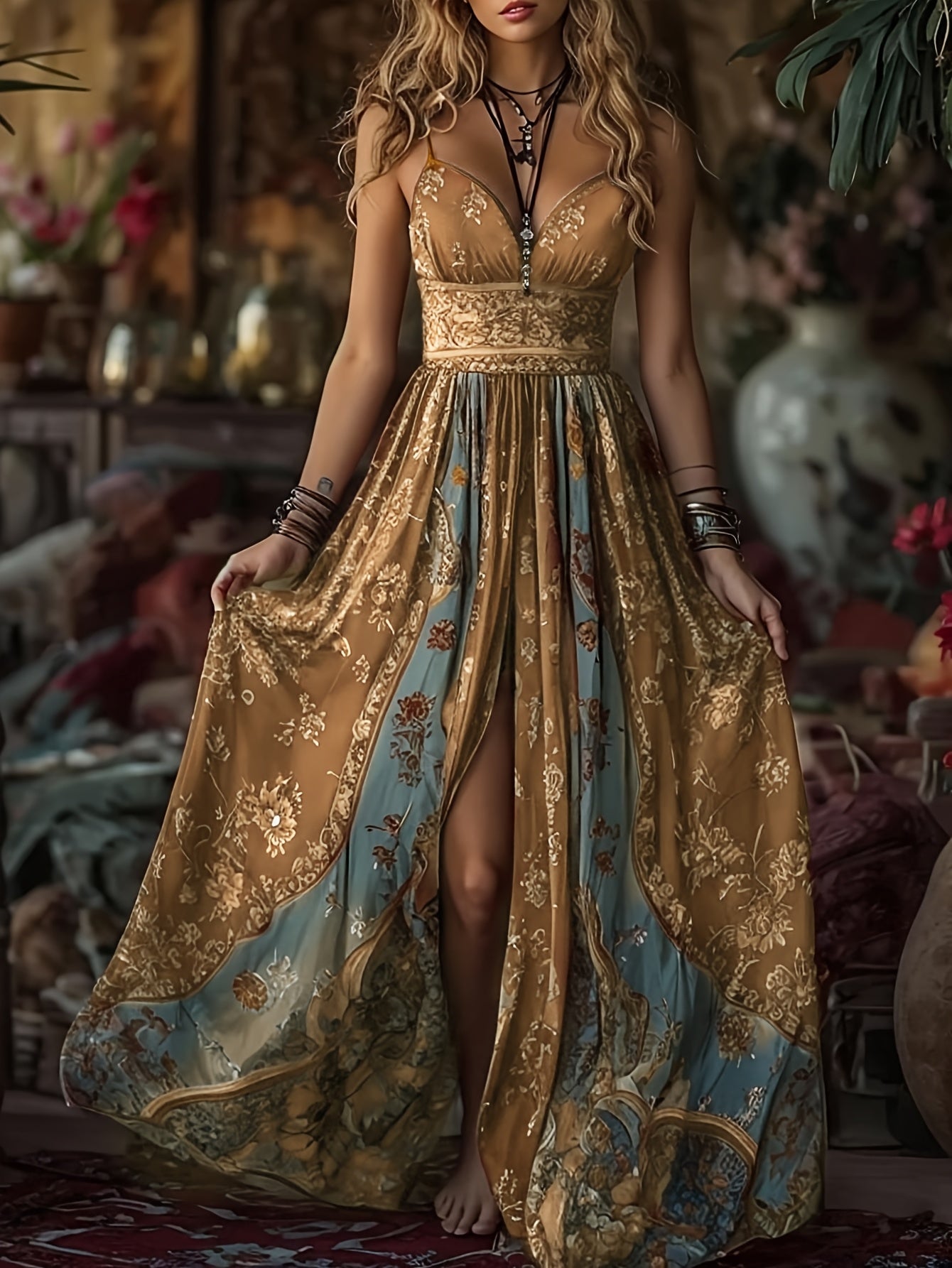 Isadora | Women's Boho Floral Maxi Slip Dress