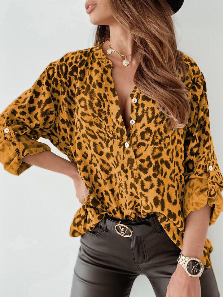 Seraphelle | Women's Leopard Print Long Sleeve Blouse