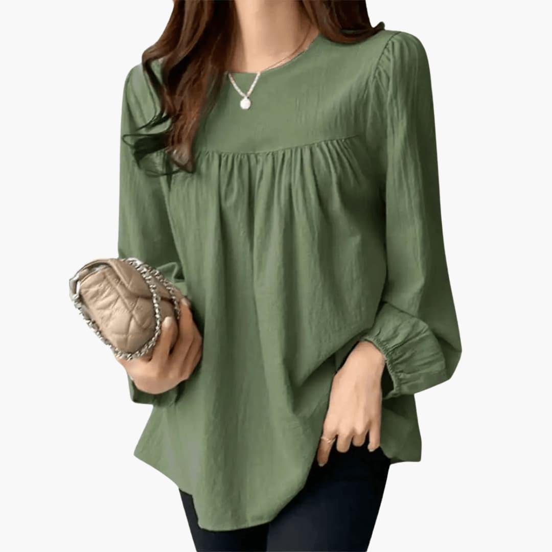 Elise | Women's Long Sleeve Round Neck Flowy Blouse