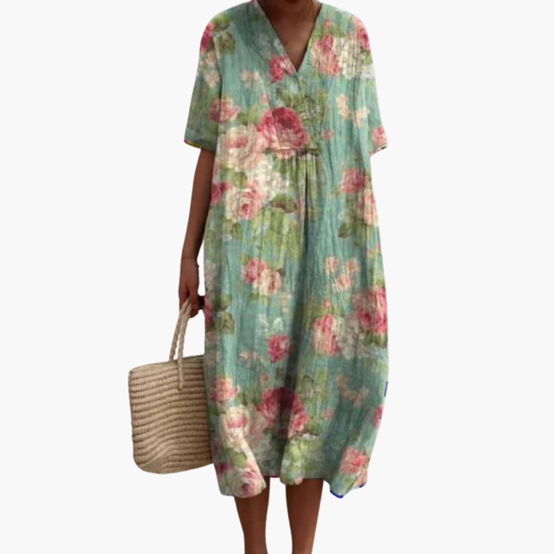 Meadow | Women's Floral V-Neck Oversized Casual Summer Midi Dress