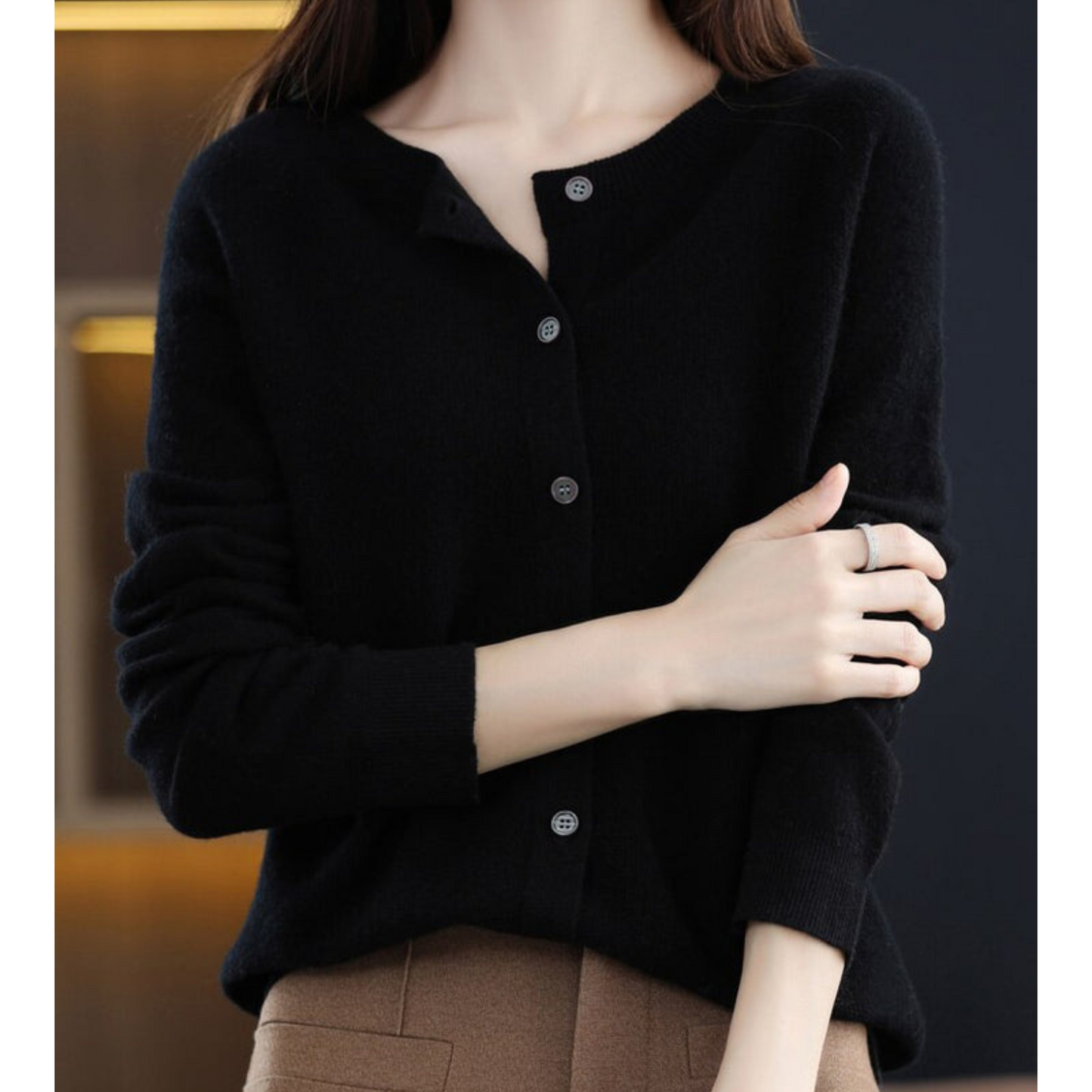 Rosalie | Women's Merino Wool Cashmere Blend Knit O-Neck Cardigan