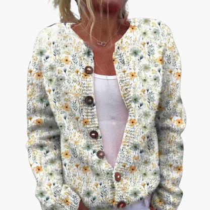 Delphine | Women's Floral Button-Up Long Sleeve Knit Cardigan