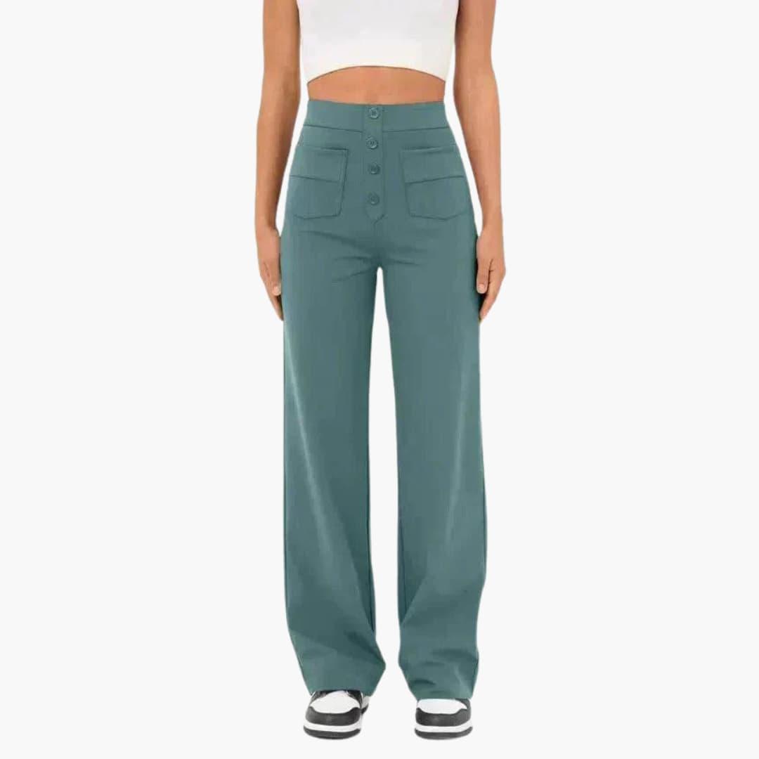 Marlowe | Women's High Waisted Wide Leg Button Front Trousers