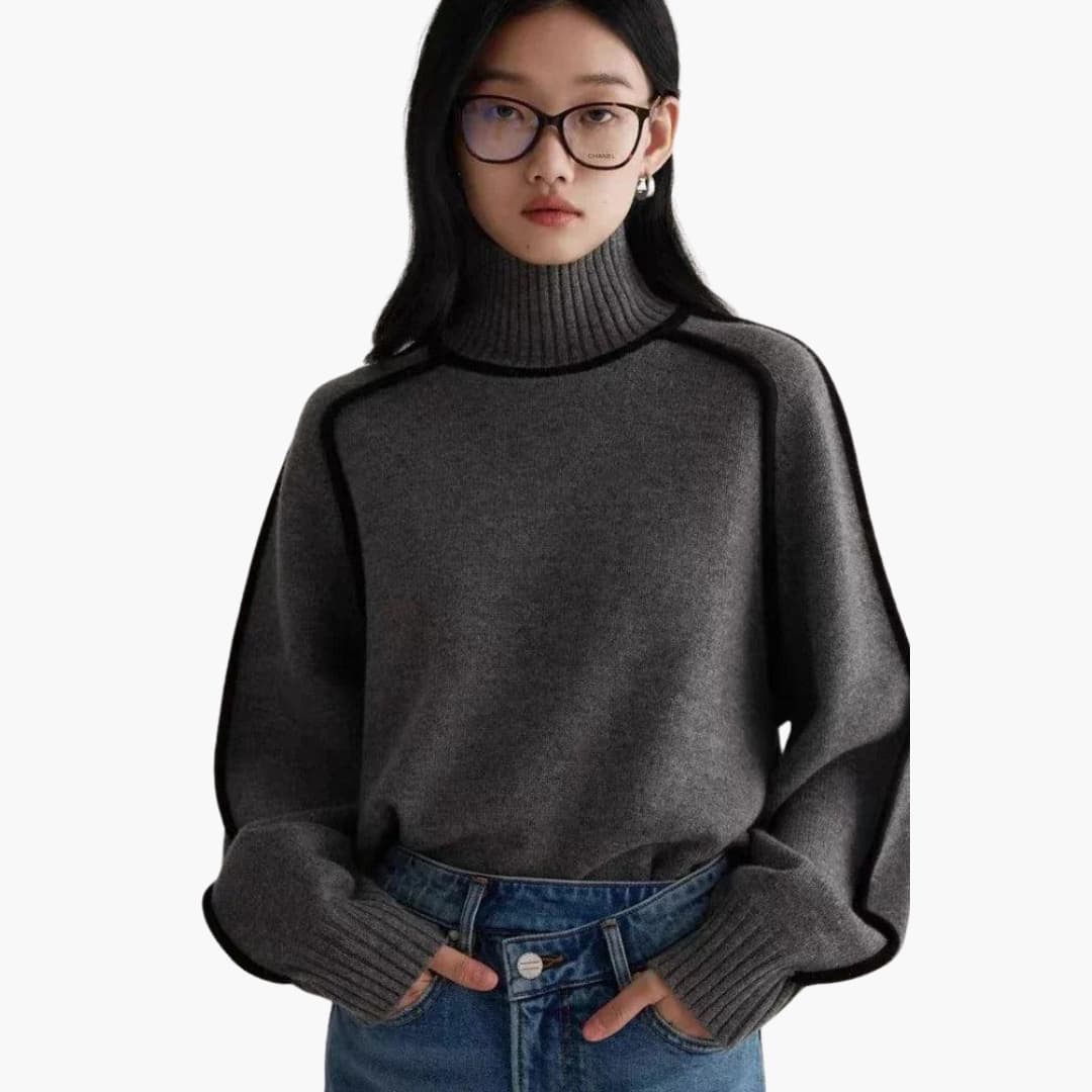Marlowe | Women's Turtleneck Contrast Trim Relaxed Fit Jumper
