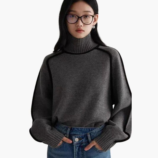 Marlowe | Women's Turtleneck Contrast Trim Relaxed Fit Jumper