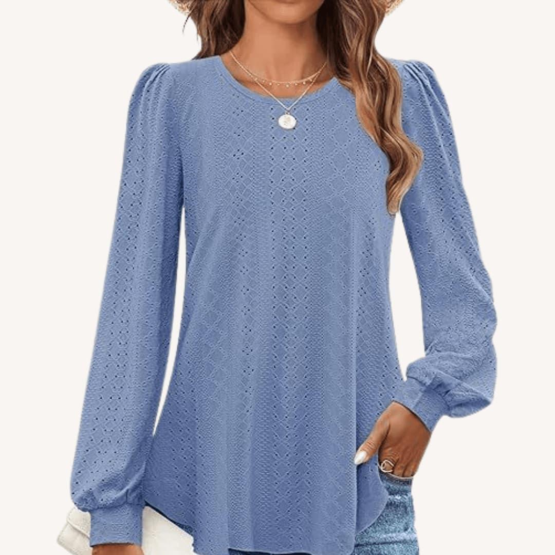 Freya | Women's Eyelet Lantern Sleeve Round Neck Top