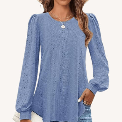 Freya | Women's Eyelet Lantern Sleeve Round Neck Top