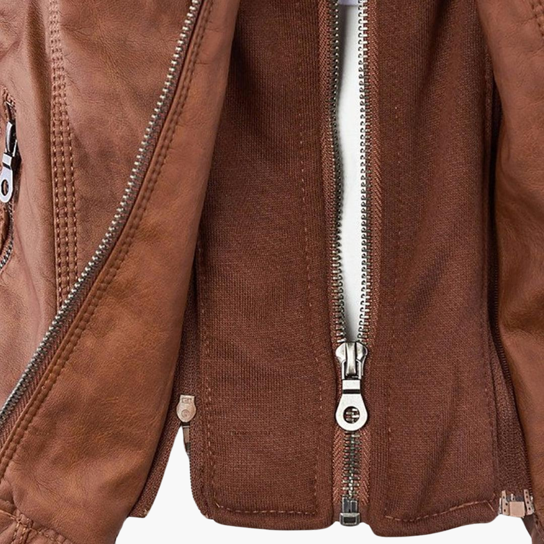 Harper | Women's Faux Leather Hooded Zip-Up Jacket