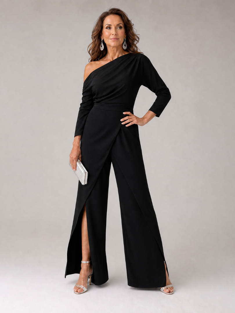Sienna | Women's One Shoulder Wide Leg Draped Jumpsuit