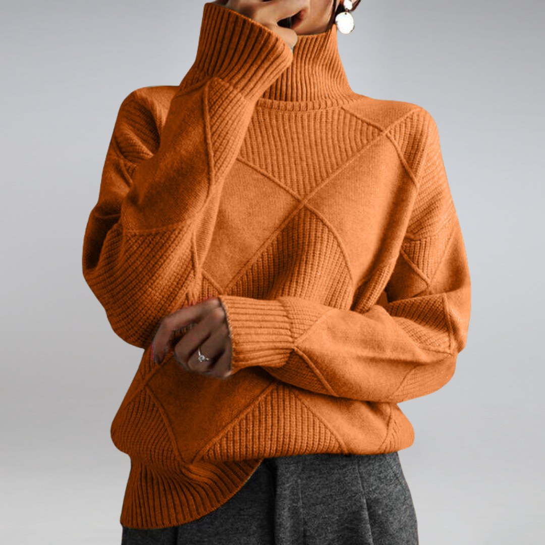 Marlowe | Women's Oversized Turtleneck Diamond Knit Sweater