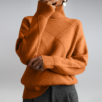 Marlowe | Women's Oversized Turtleneck Diamond Knit Sweater
