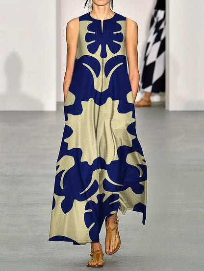 Anouk | Women's Bohemian Abstract Print Sleeveless Swing Maxi Dress