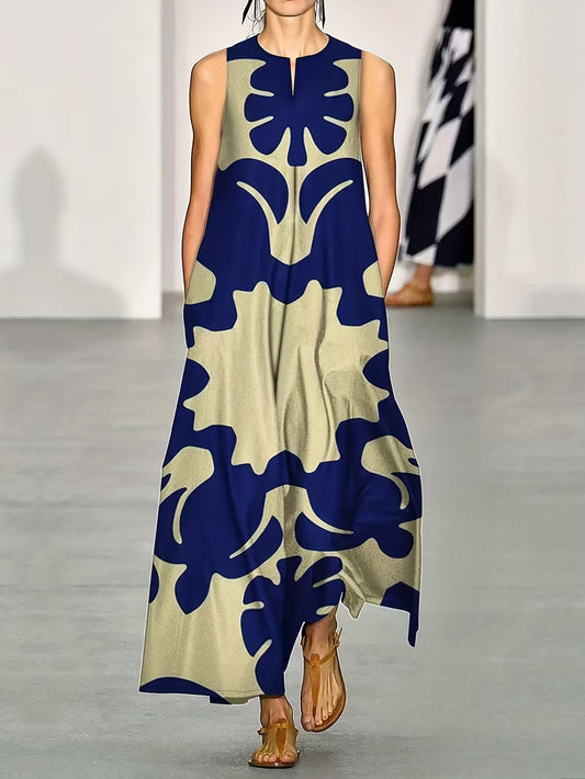 Anouk | Women's Bohemian Abstract Print Sleeveless Swing Maxi Dress