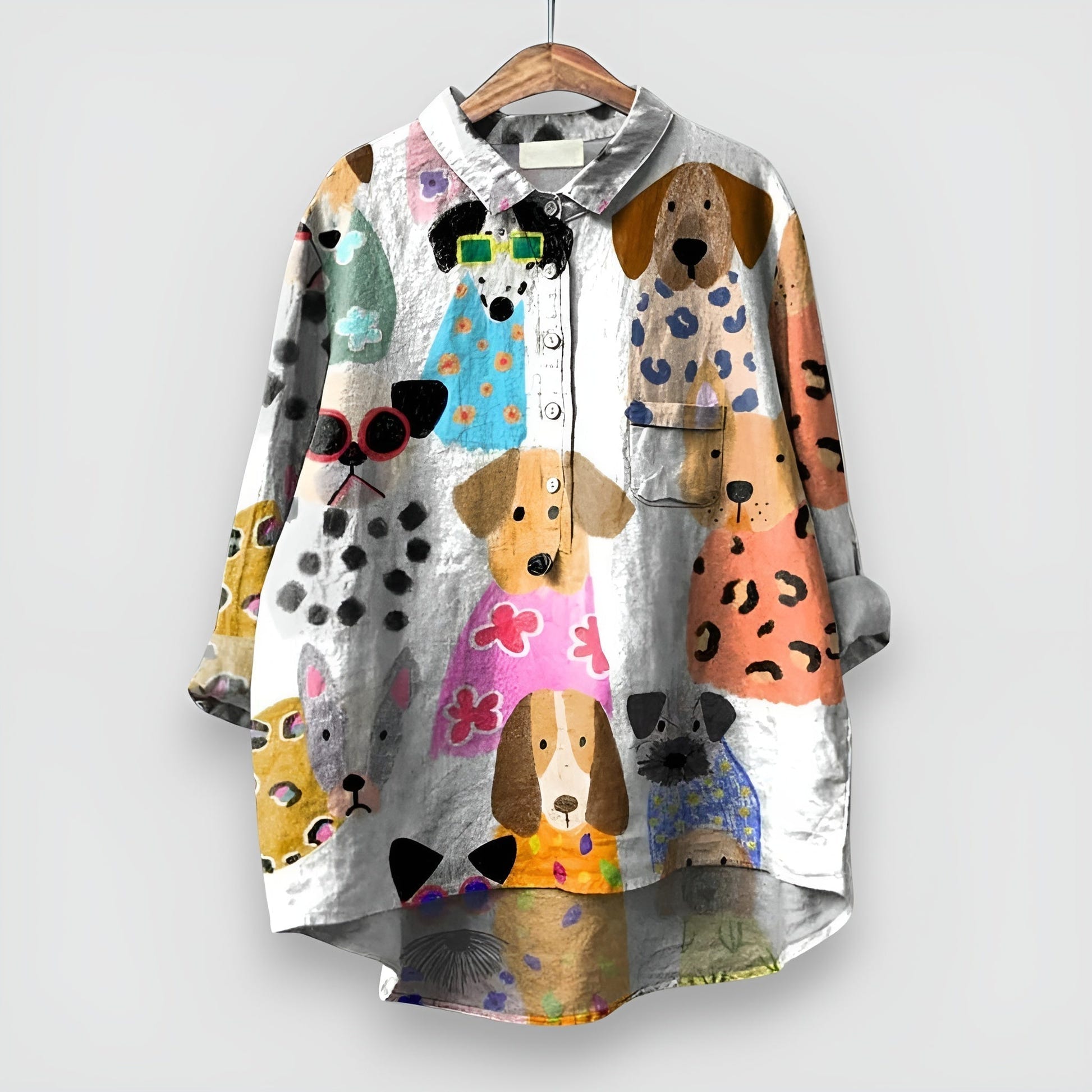 Geraldine | Women's Dog Print Oversized Button Down Collared Shirt