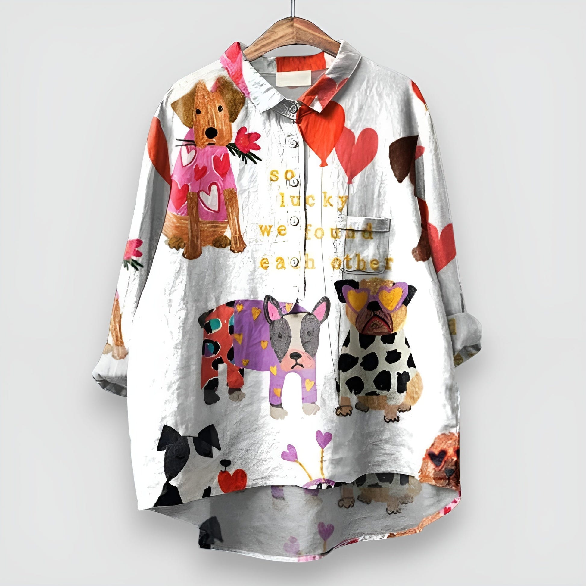 Geraldine | Women's Dog Print Oversized Button Down Collared Shirt