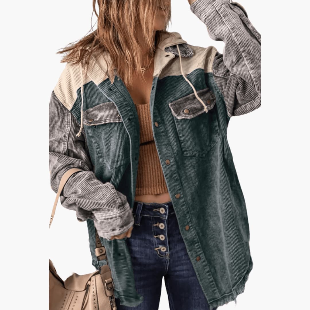 Marlowe | Women's Colour Block Corduroy Button-Up Oversized Jacket