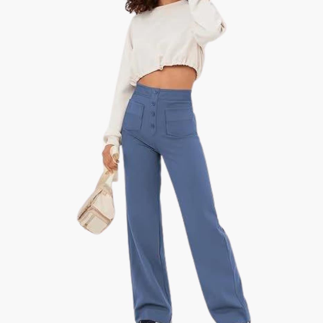 Marlowe | Women's High Waisted Wide Leg Button Front Trousers