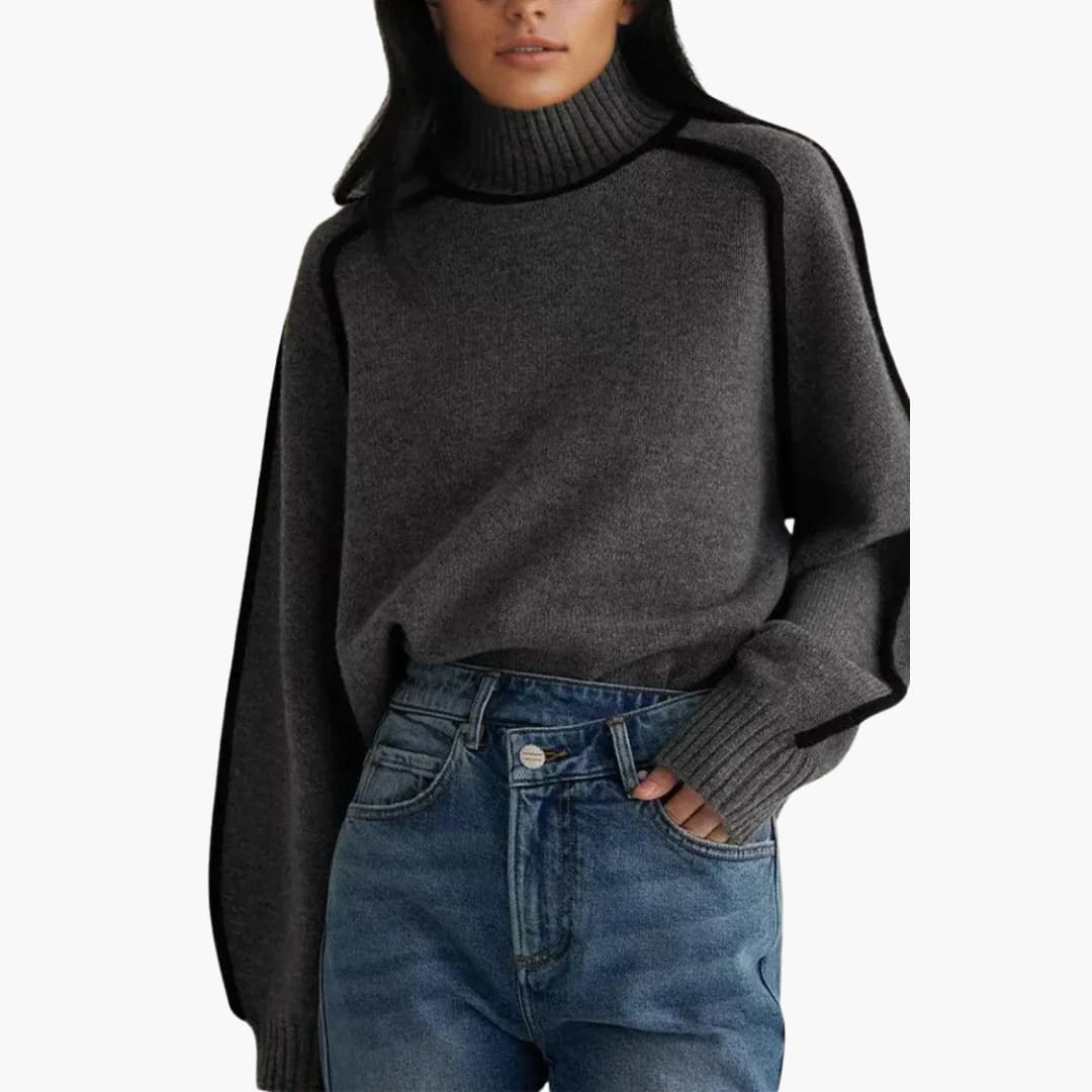 Marlowe | Women's Turtleneck Contrast Trim Relaxed Fit Jumper