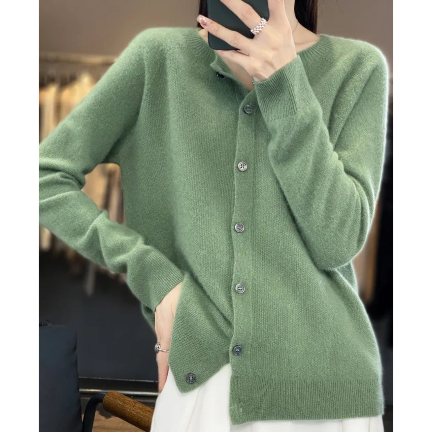 Rosalie | Women's Merino Wool Cashmere Blend Knit O-Neck Cardigan