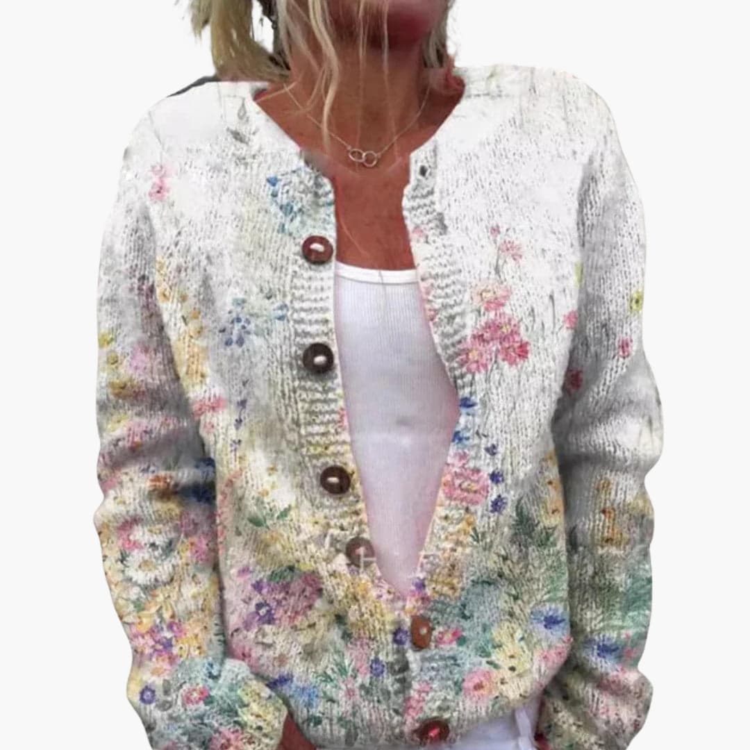 Delphine | Women's Floral Button-Up Long Sleeve Knit Cardigan
