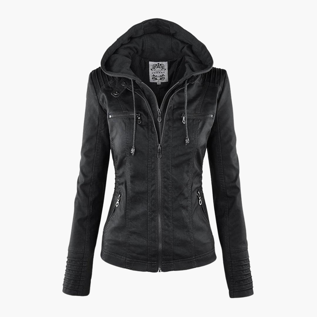 Harper | Women's Faux Leather Hooded Zip-Up Jacket