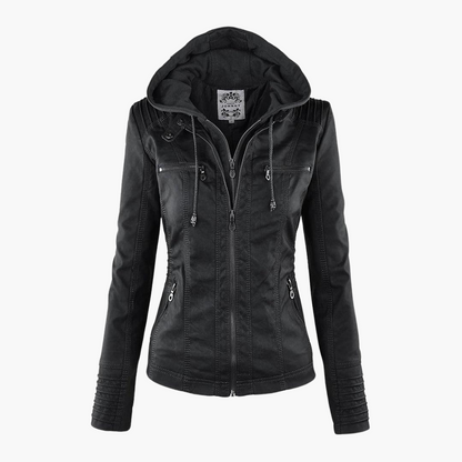 Harper | Women's Faux Leather Hooded Zip-Up Jacket