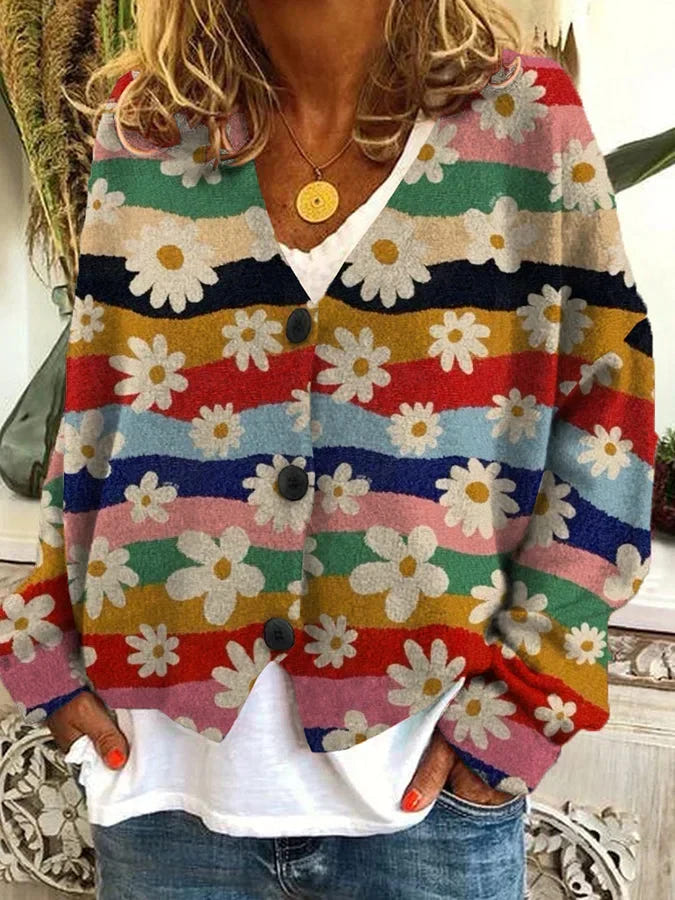 Marigold | Women's Vintage Inspired Floral Chunky Knit Cardigan