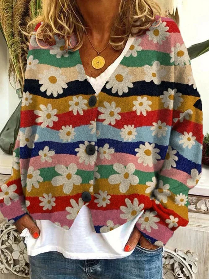 Marigold | Women's Vintage Inspired Floral Chunky Knit Cardigan